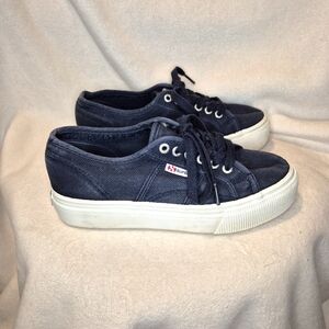Superga 2790 Platform Casual Sneakers in Navy Canvas Size Womens SIZE 8 / 39